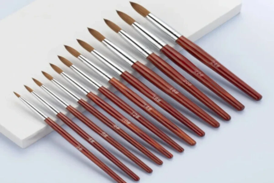 Manicure brush set with wooden handles