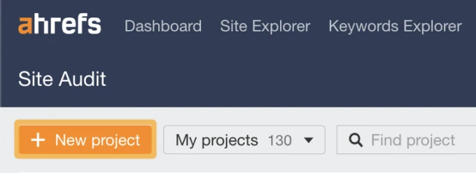 New project, via Ahrefs' Site Audit