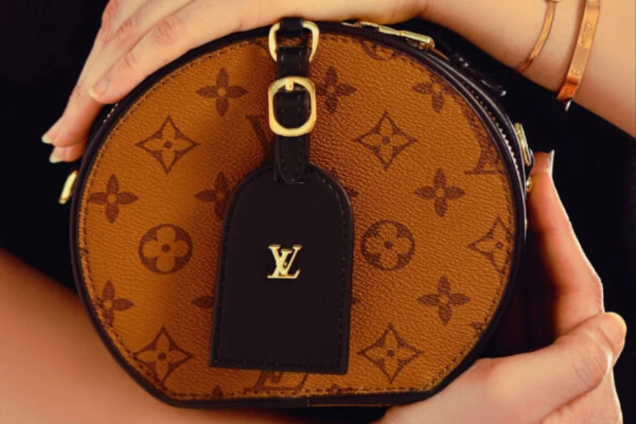 Круглая сумка Louis Vuitton в обрамлении женских рук
