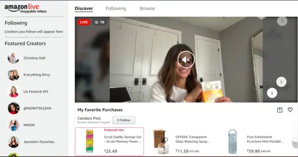 Seller showcasing products on Amazon live