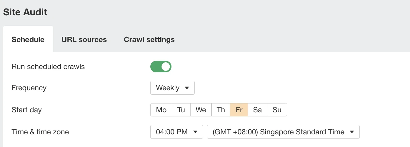 Site Audit scheduling settings