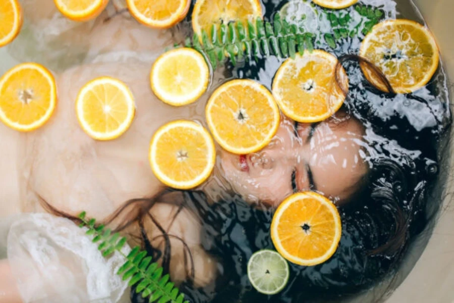 Slices of lemon placed in a bathtub