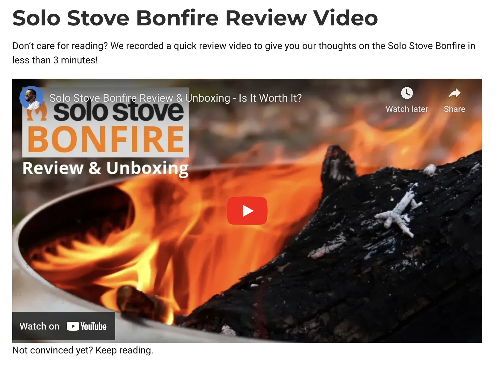 Solo Stove bonfire review affiliate marketing example