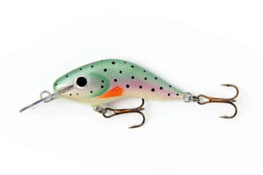 Teal colored artificial crankbait with realistic 3D eyes