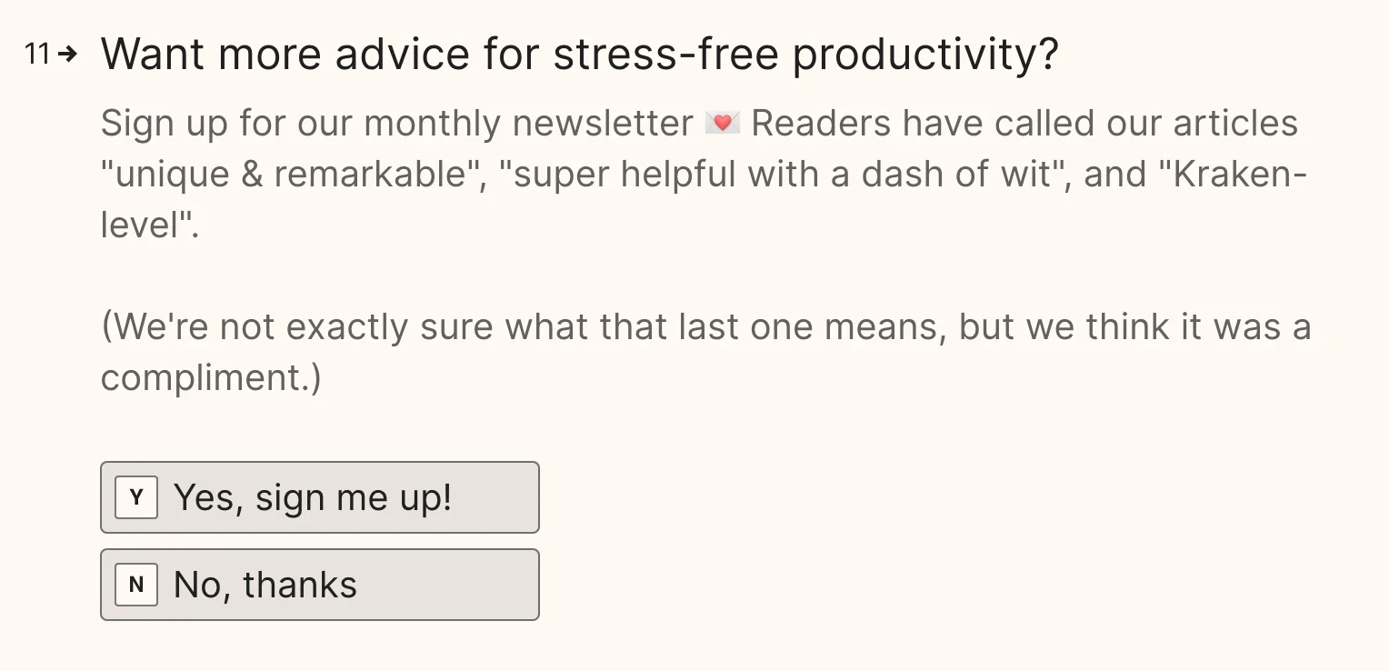 Призыв Todoist к действию, чтобы подписаться на его информационный бюллетень