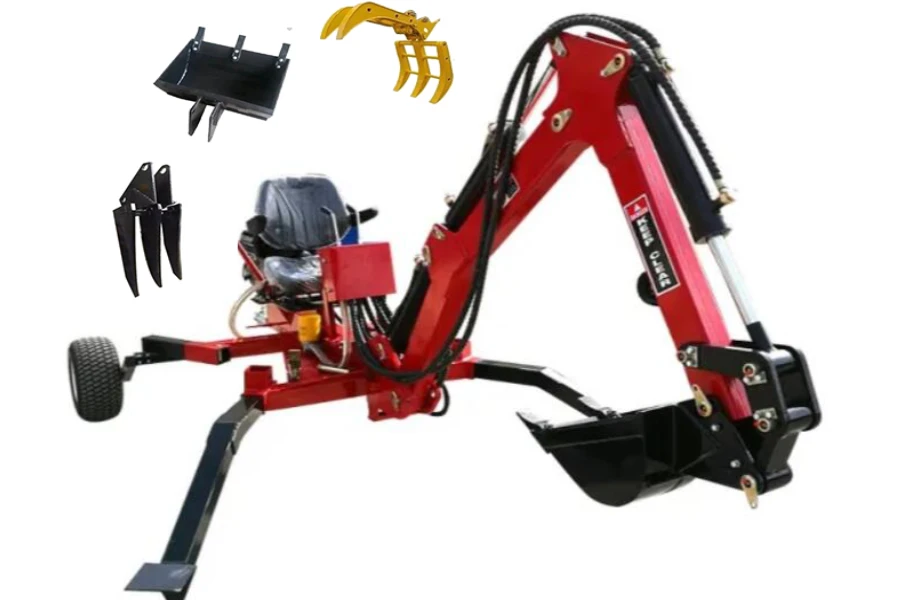 towable backhoe with alternative tool fittings