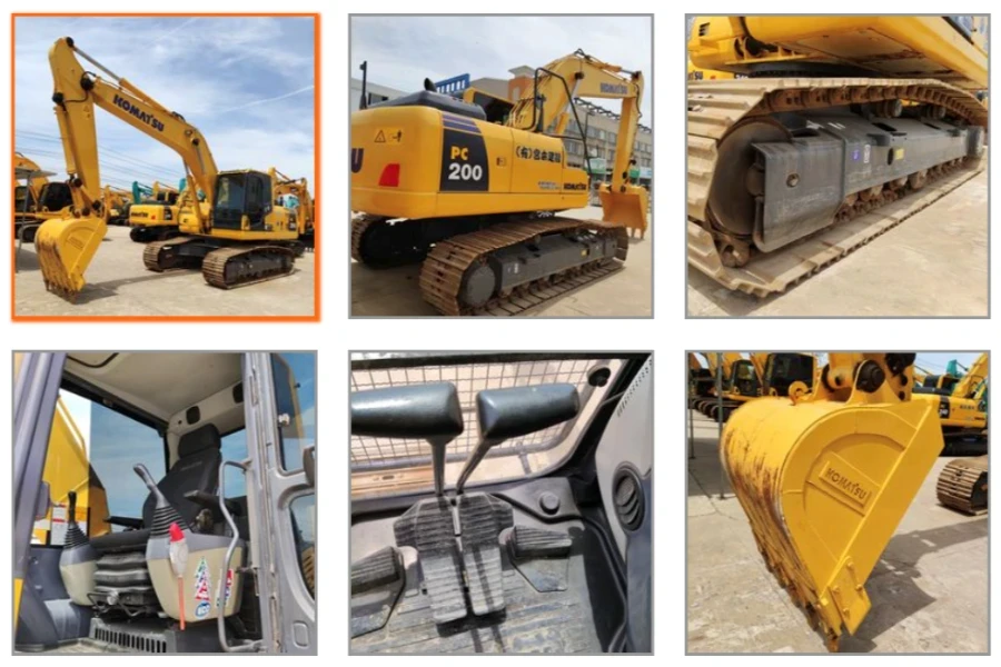 Birkaç açıdan durumu gösteren Komatsu PC200 kullanılmış