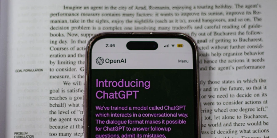 A mobile phone screen displaying Open AI’s ChatGPT website