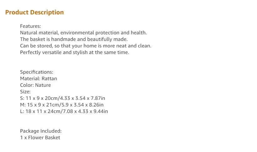 Amazon product description with proper formatting, keywords, and product details