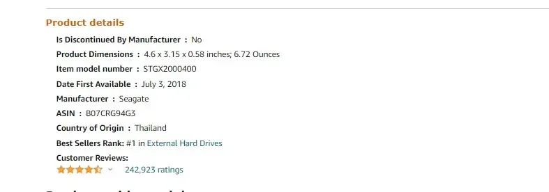 An example of a product description’s formatting