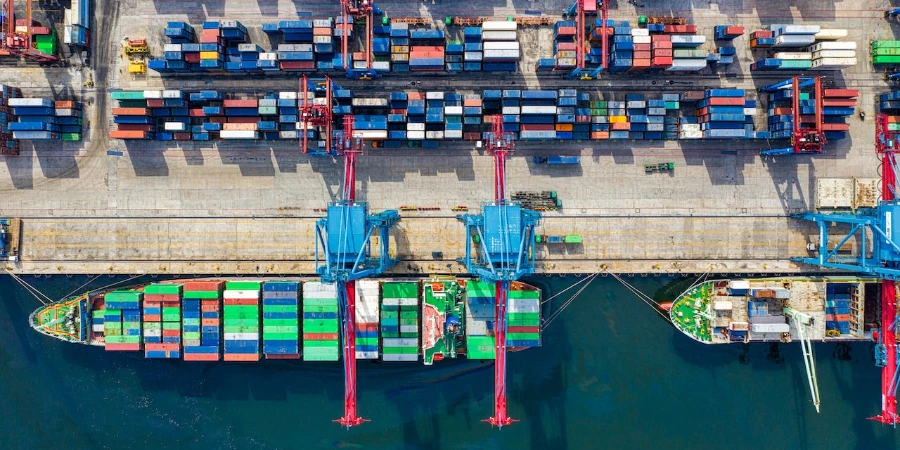 Birds-eye view photo of freight containers
