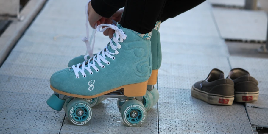 Blue-and-white roller skates