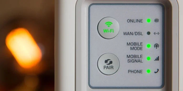 A white modem turned on