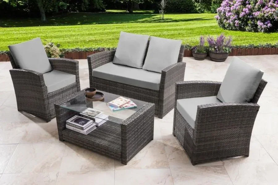 Set de table basse en rotin gris