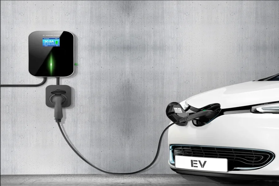 Level 2 EV charger on a wall