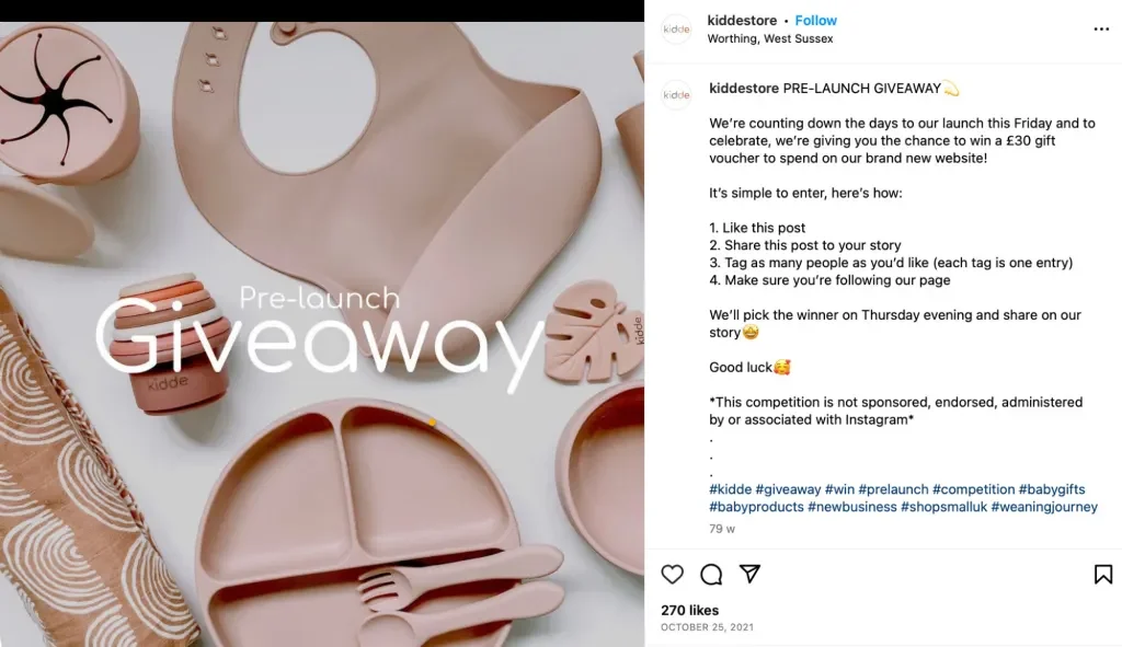 Pre-launch giveaway example