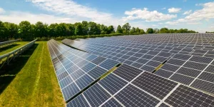 View of modern photovoltaic solar panels