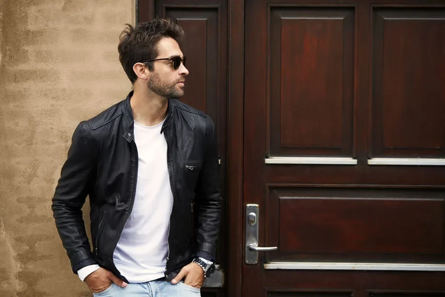 Man rocking a classic jacket and T-shirt combo