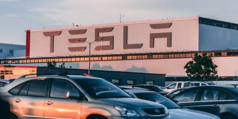 a building with tesla logo