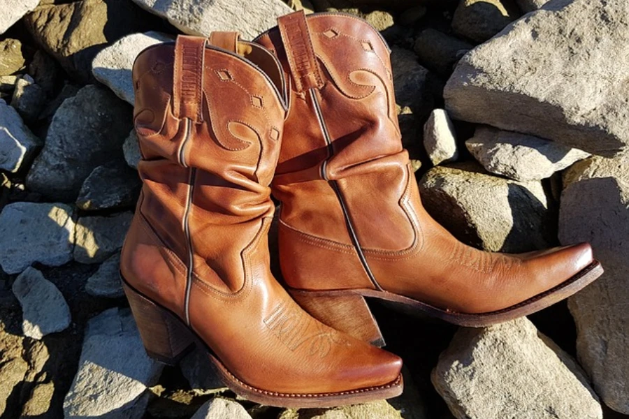 A pair of brown western boots