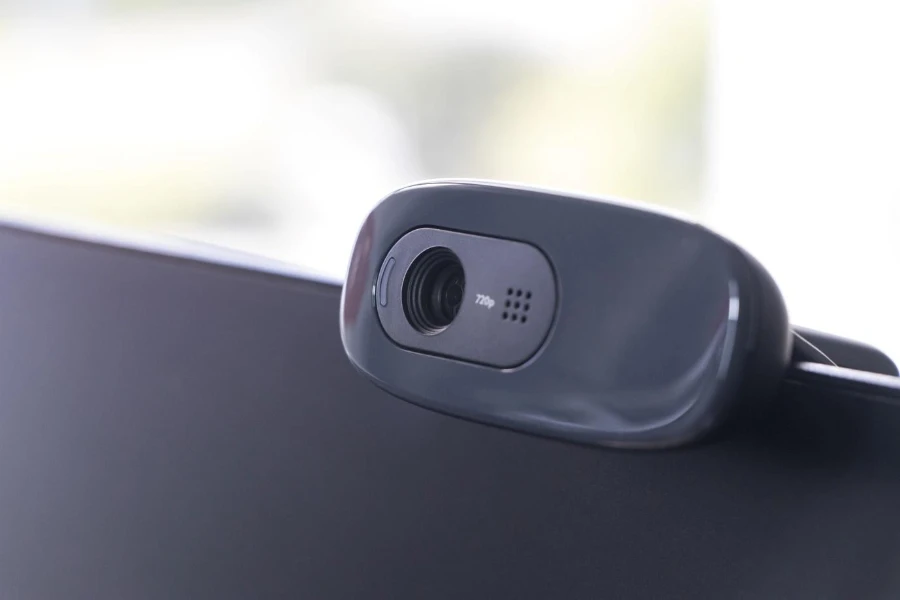 A webcam with built-in microphone for improved audio quality