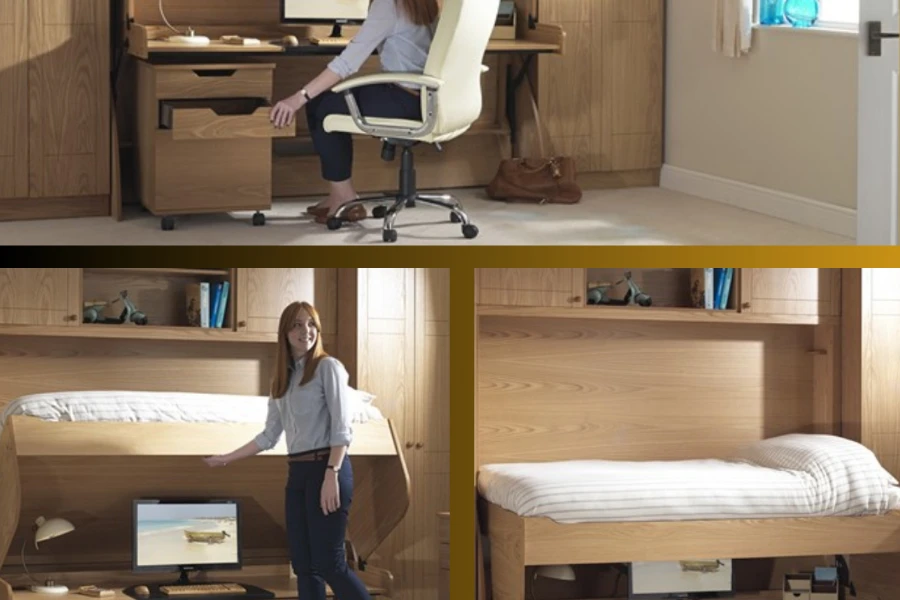 A woman showing a Murphy bed