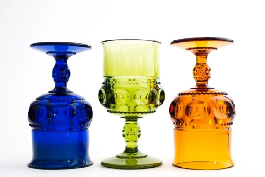 Colorful drinkware glasses with stems
