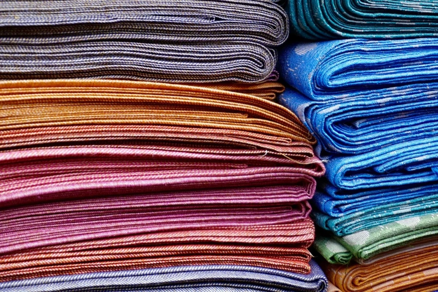 Different types of fabric stacked ontop of one another