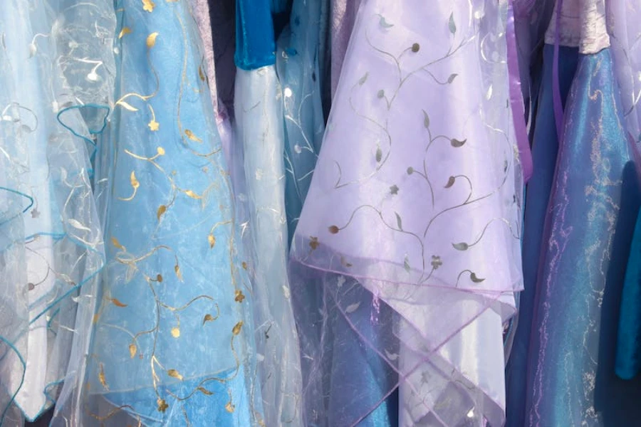 Different types of fabric with iridescent designs