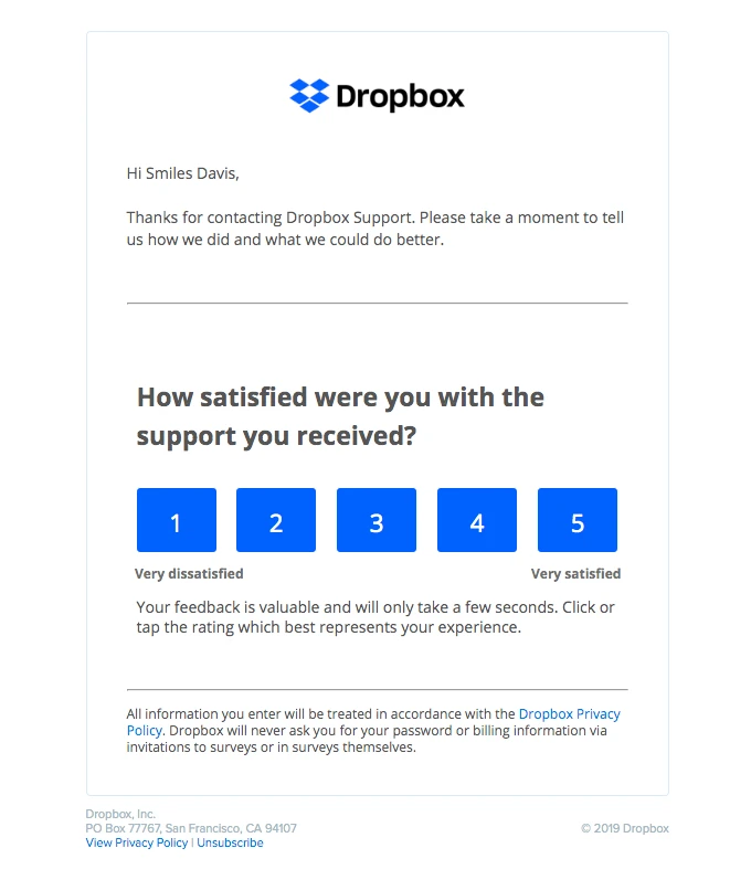dropbox thank you emails