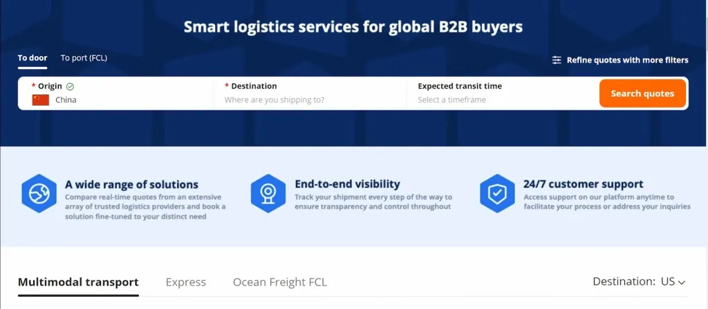 homepage of alibaba.com logistics marketplace