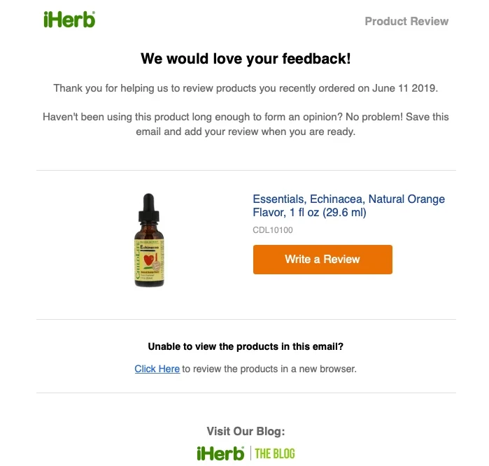 iherb obrigado e-mail revisão confirmação do pedido