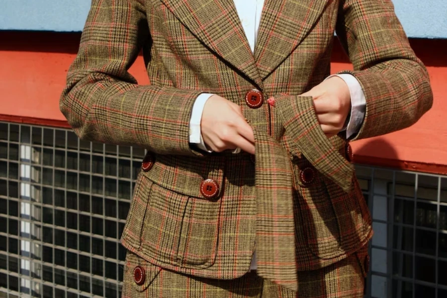 Lady wearing a trendy plaid suit