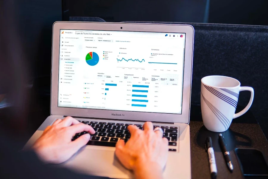 Laptop showing analytics charts