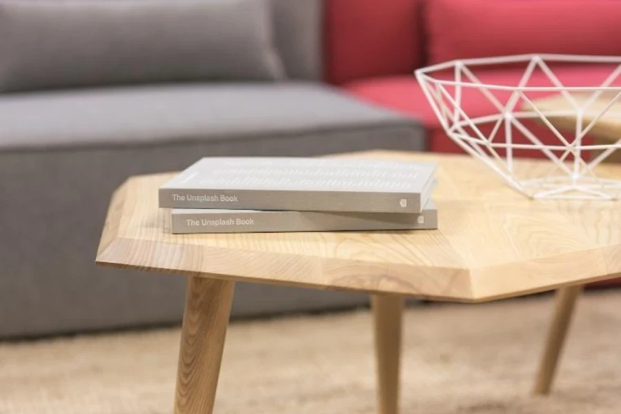 Light wood hexagon coffee table