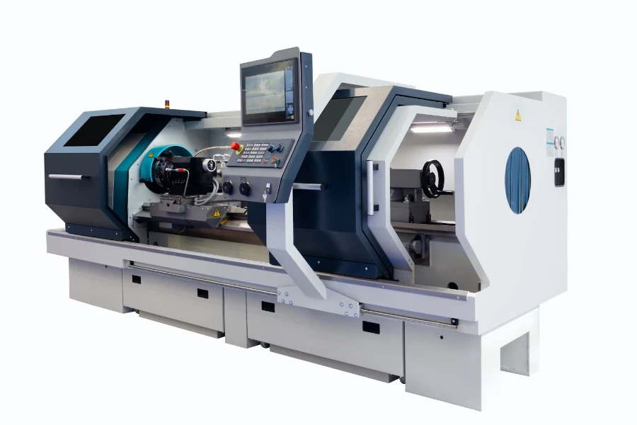 manufacturing cnc professional lathe machine isolated on a white background