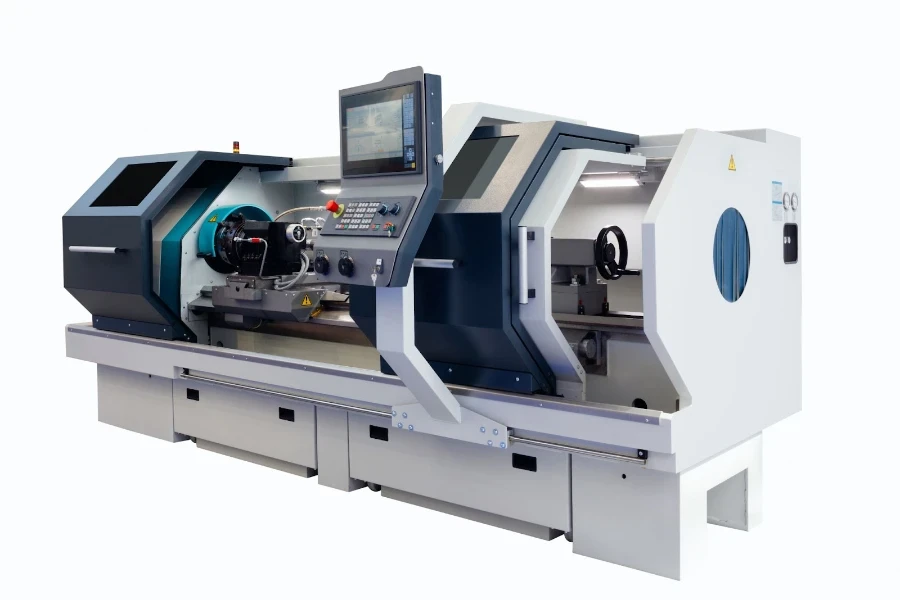 manufacturing cnc professional lathe machine isolated on a white background