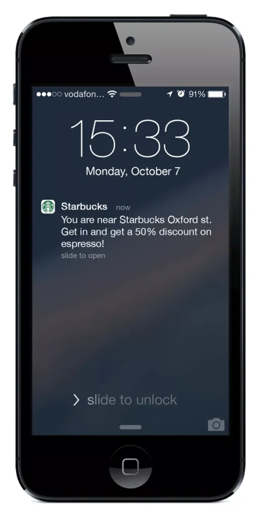 nearby available discount notification by Starbucks