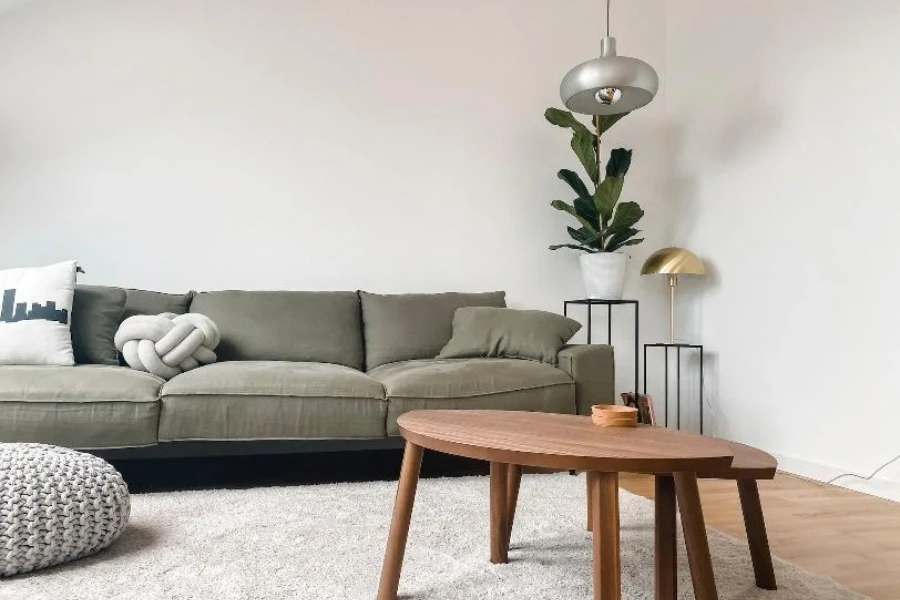 Nesting stained wood oval accent tables