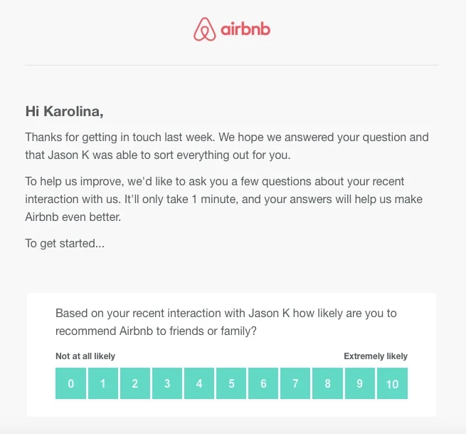 modelo de e-mail de agradecimento do Airbnb