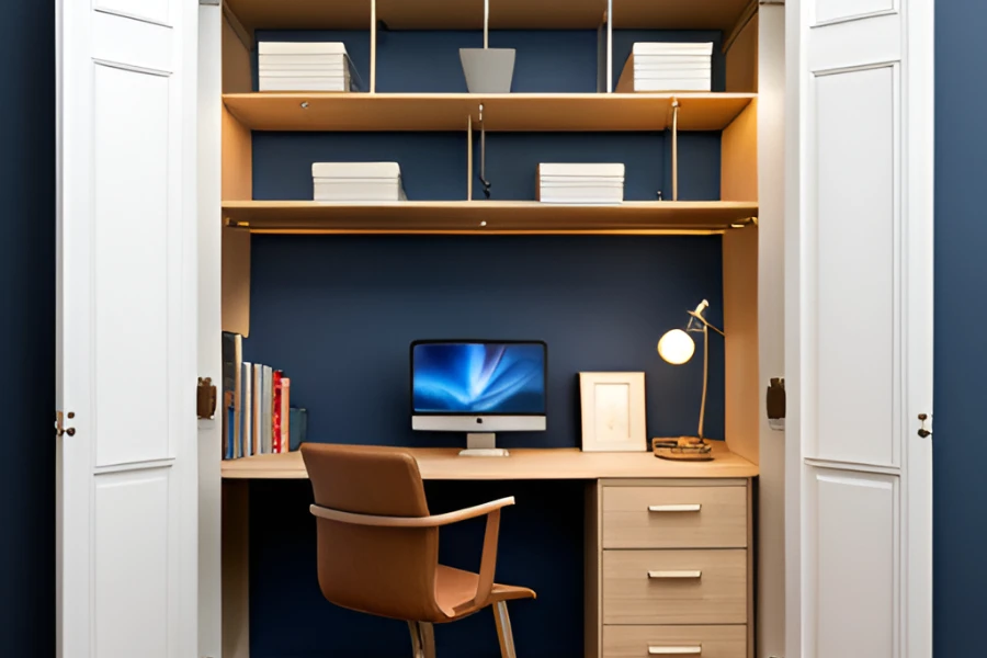 The closet turned into a home office space