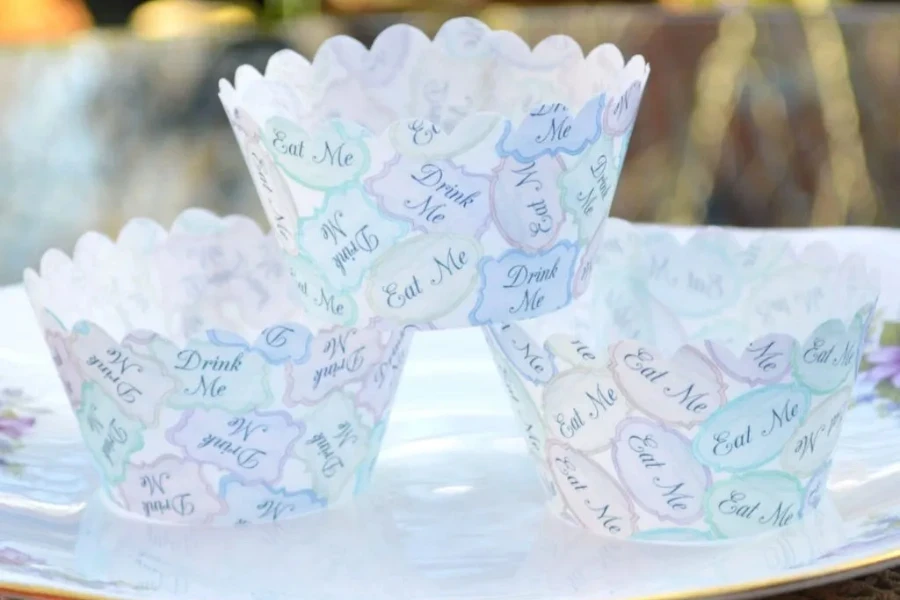 Three edible cupcake wrappers stacked up