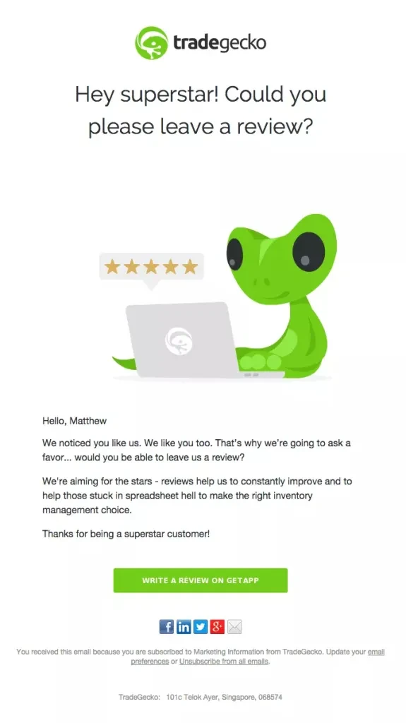 échangez un e-mail de gecko demandant un avis