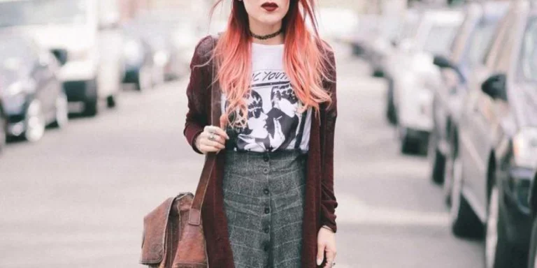 Woman on the street rocking a soft grunge outfit