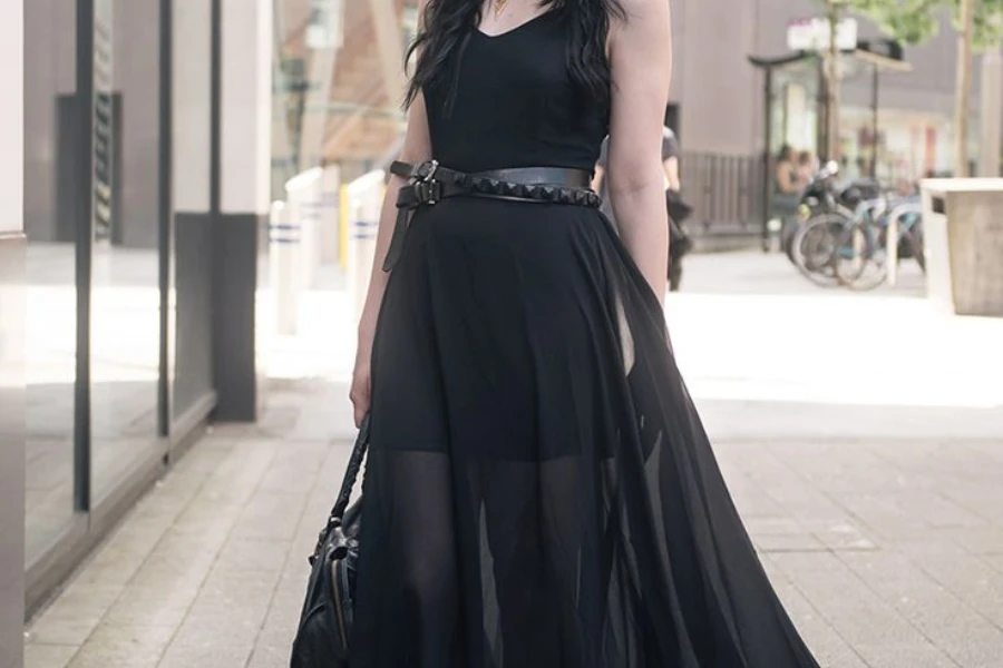 Woman on the streets rocking a black sheer dress
