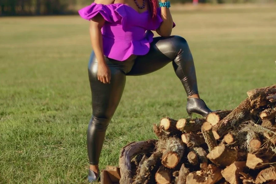 Woman pulling off a pose in quality leather leggings