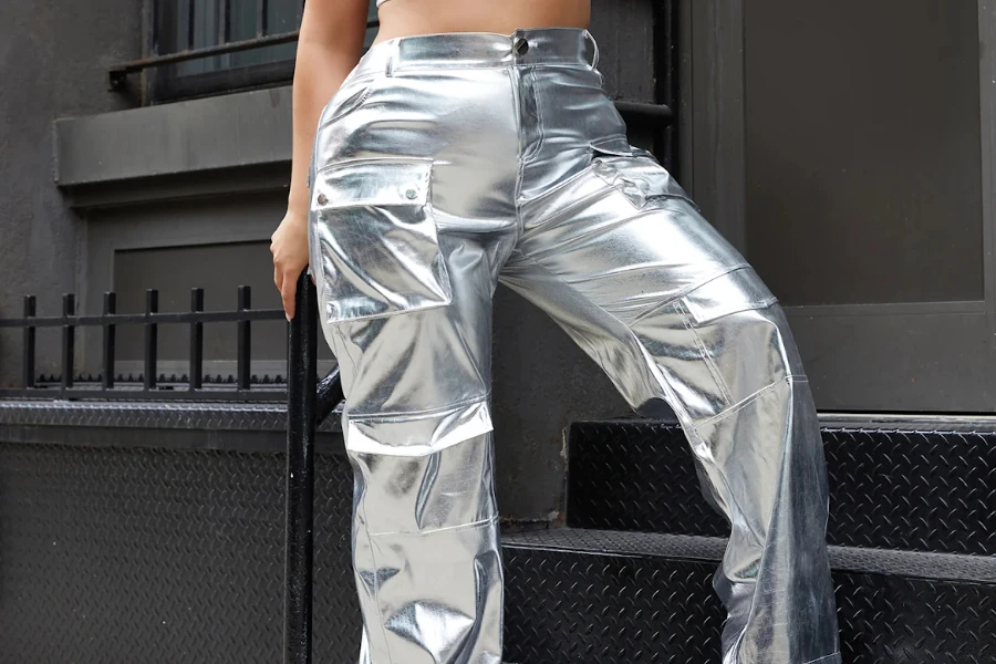 Woman rocking metallic cargo pants