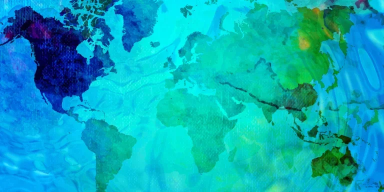 3D иллюстрация абстрактной карты мира, плавающей на воде