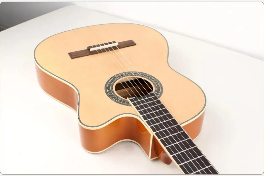 9-inch, six-string and thin-bodied classical guitar