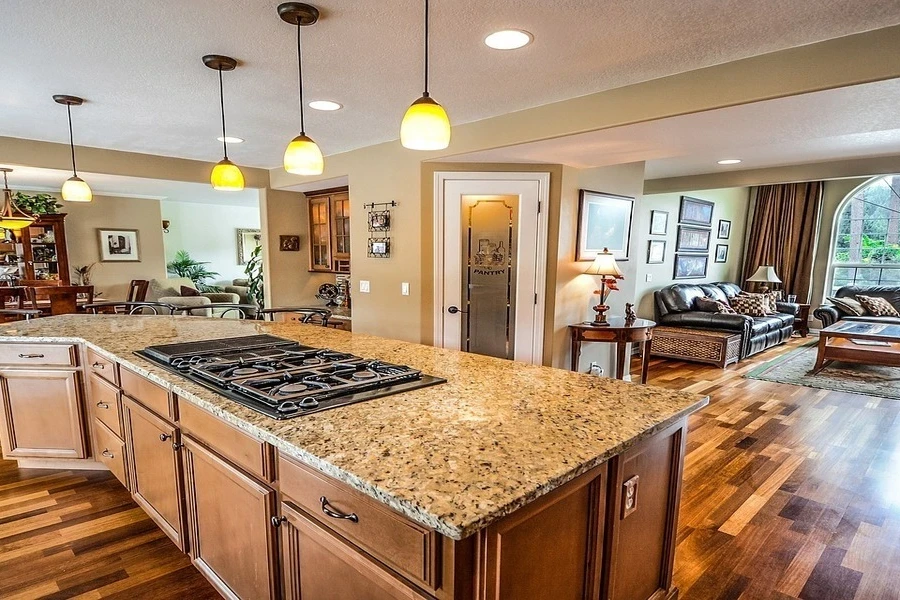 A beautiful kitchen with brown interior